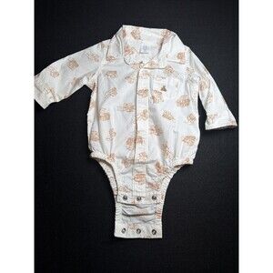 babyGap 3-6 M Bear Long Sleeve Button Up Bodysuit Construction Trucks White -202
